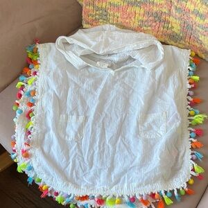 Mud Pie White Poncho with Colorful Tassels